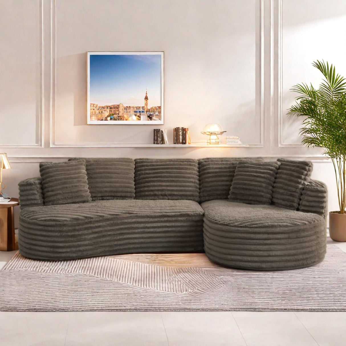 Trygoal Modern Curved L-Shape Sectional Sofa, Luxury Oversized Upholstered Sofa with Deep Seat, Comfy Sleeper Couch with Left Chaise Lounge, Boneless Cloud Curved Couch for Living Room, Cream Trygoal