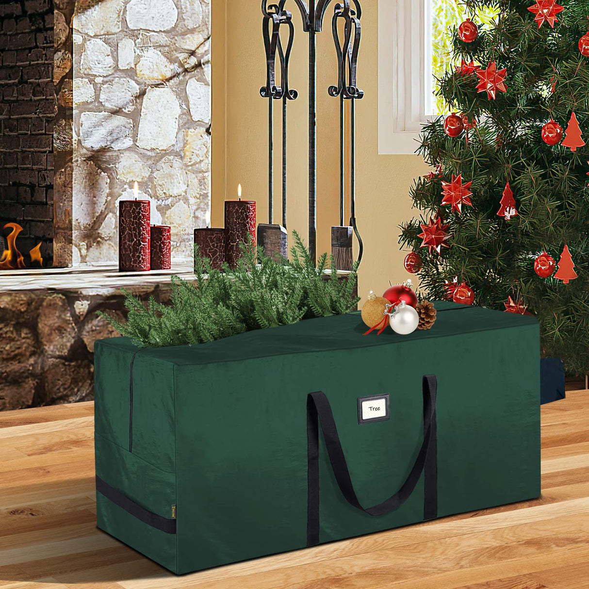 BALEINE 7.5 ft Extra Large Christmas Tree Storage Bag With Reinforced Handles and Dual Zippers for Wide Opening (Green) BALEINE