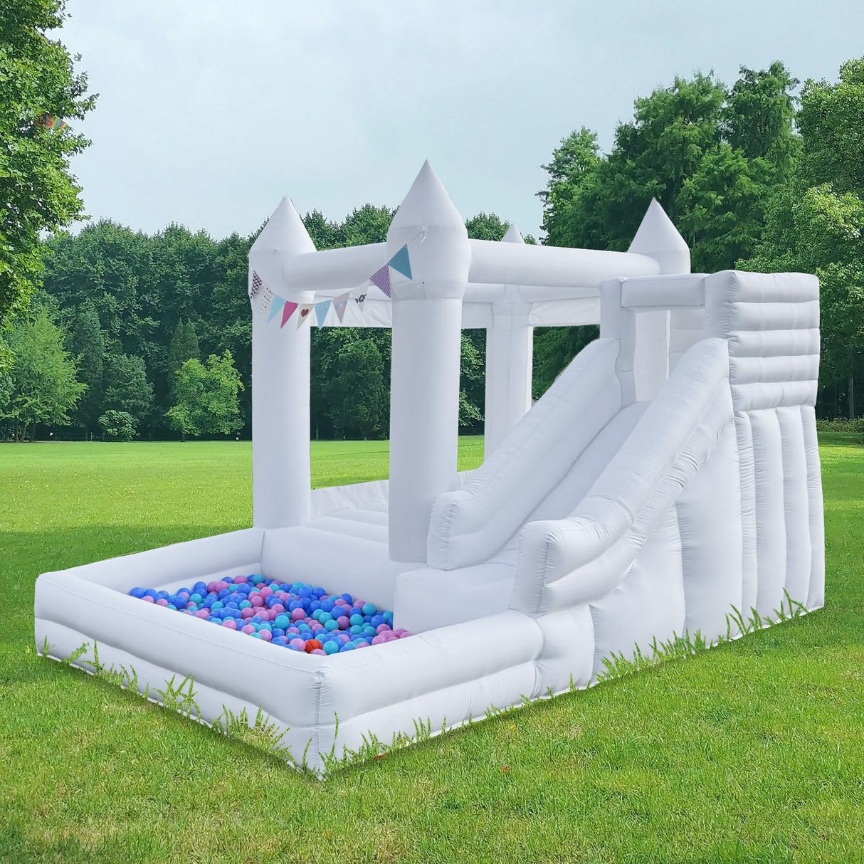 12 FT Oxford White Inflatable Bounce House, Bounce House With Ball Pit, Bounce House With Slide, Indoor And Outdoor Large Inflatable Castles Bounce House for Kids 3-12 Holiday Decoration Wedding Party JIO JIO PLAY