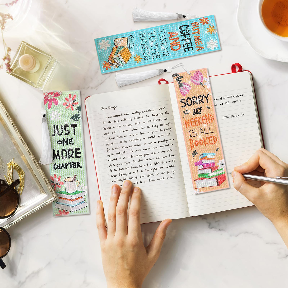 8 Pieces Book Lovers Diamond Art Bookmarks 5d Beaded Bookmark Acrylic Tassel Bookmark for DIY Making Beginners Kids Adults Arts Craft Supplies clothmile