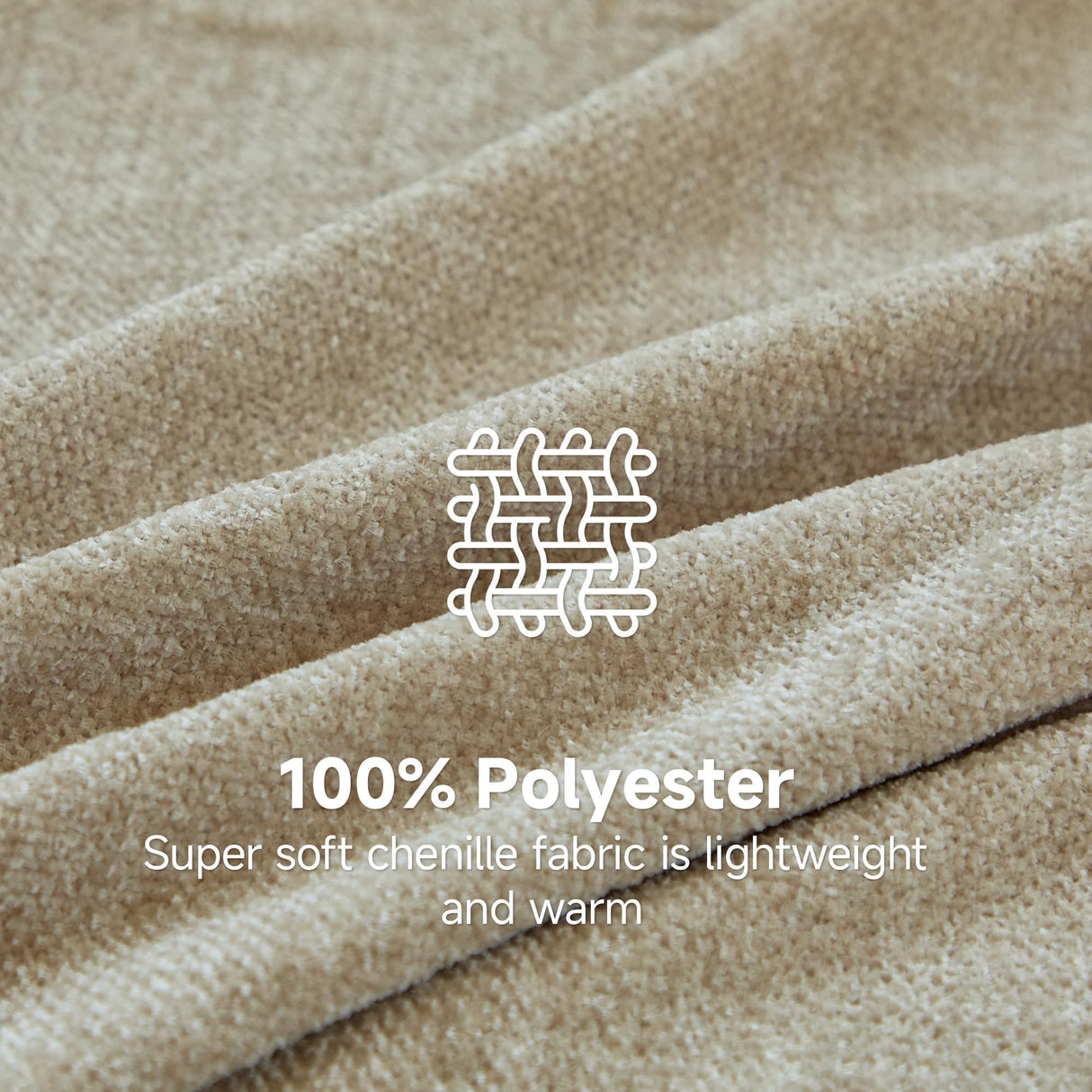 Simple&Opulence Soft Chenille Throw Blanket 50'' x 60'' - Cozy Fluffy Blanket with Fringe Tassel, Farmhouse Boho Blankets for Couch Bed Office Chair Gift Home Decor All Season Use, Khaki Simple&Opulence