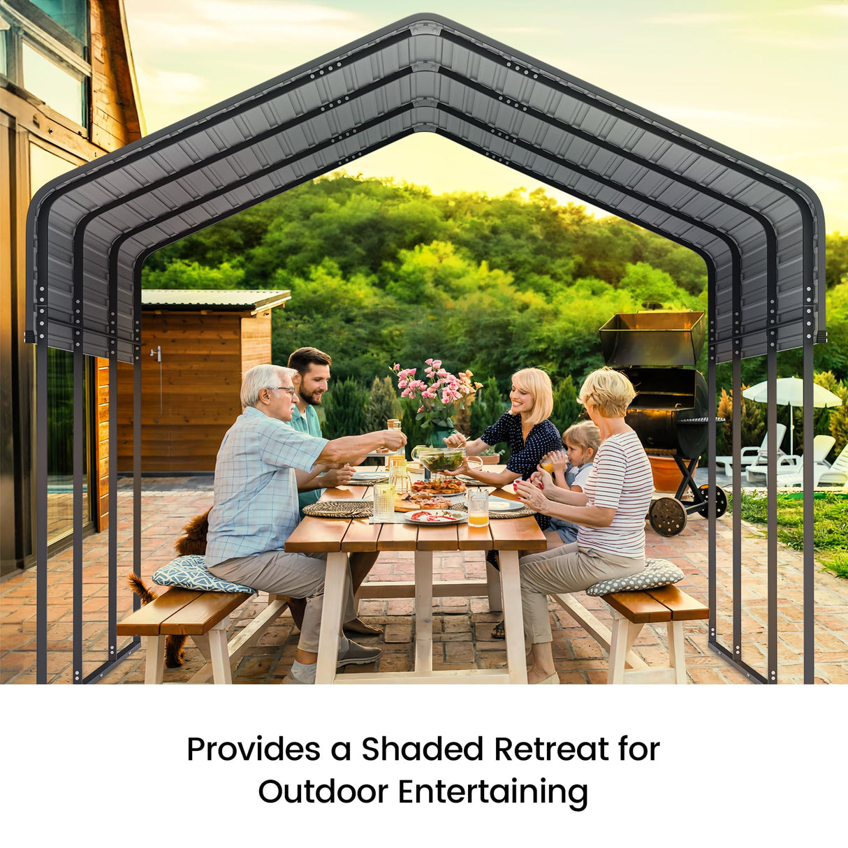 10'x15' Heavy Duty Metal Carport, Outdoor Garage Car Shelter Shade with Heavier Metal Frame, Galvanized Metal Roof for Car and Boats, Grey Real Relax