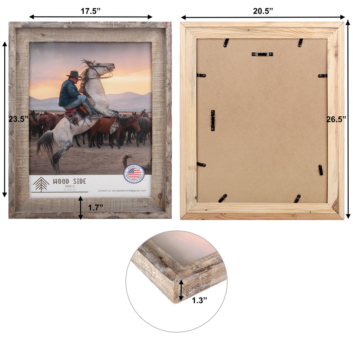 Rustic Barnwood Picture Frames 18x24 - Natural Reclaimed Wood Wall Hanging - Handcrafted Vintage Distressed, 1 3/4" Frame Width WOOD SIDE ORBIS