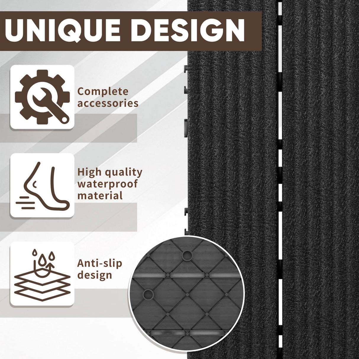 GOOFCXO 44 PCS Interlocking Deck Tiles, 12"x12" Plastic Outdoor Patio Flooring Boards 44 Sq.Ft. All Weather Use Patio Floor Decking Tiles Waterproof Non-Slip for Pool Porch Balcony Backyard GOOFCXO