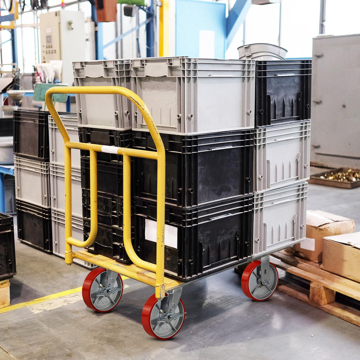 FOVERSWIVE 8"x2" Industrial Casters- Heavy Duty casters,Polyurethane Casters Wheel,Capacity up to 6000 Lb. Use for Platform Truck, U-Boat Cart,Workbenches(2 Swivel & 2 Rigid) FOVERSWIVE