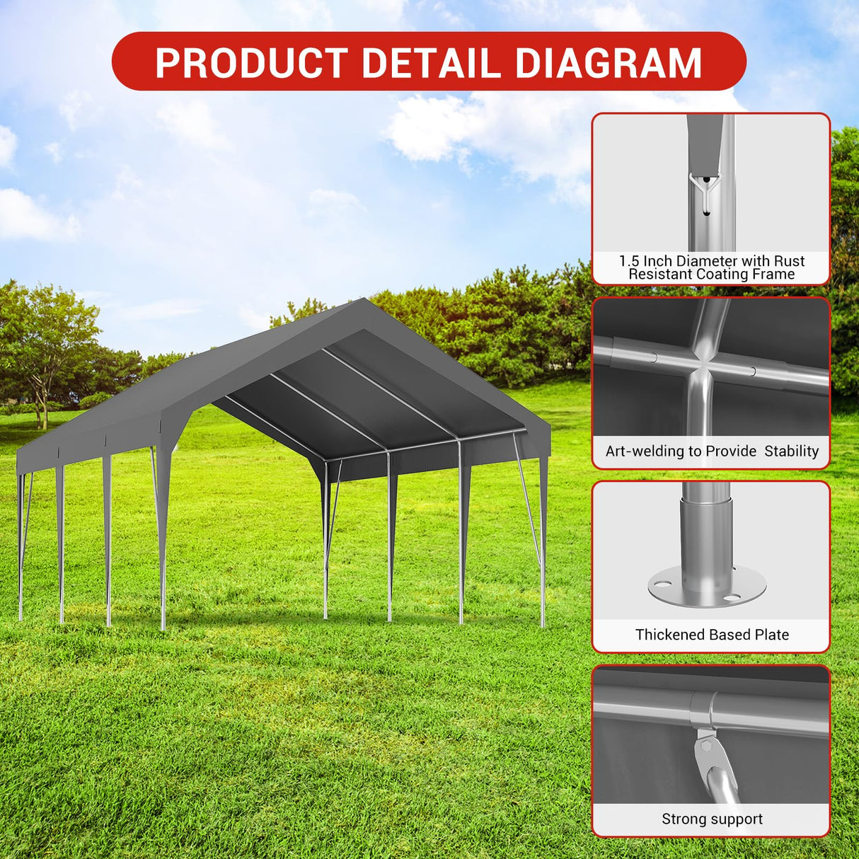 13x20FT Heavy Duty Carport Canopy Portable Garage Shelter, Waterproof & UV Protected for Party Tent, Outdoor Car Storage, Durable Vehicle Protection Shed PeakPursuit