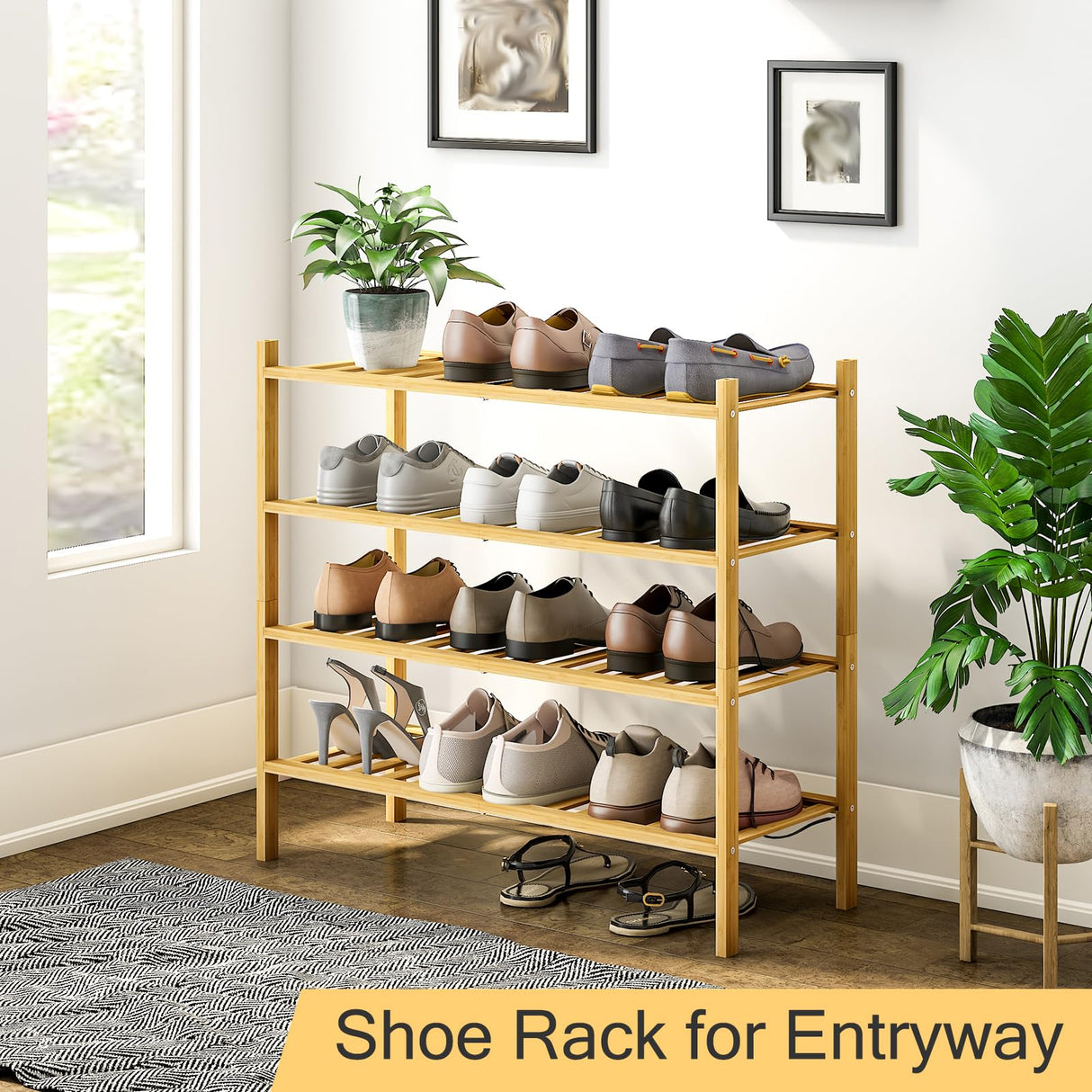 4-Tier Bamboo Shoe Rack for Entryway, Stackable | Heavy Duty | Multi-Function, Free Standing Shoe Racks for Bedroom Hallway Closet Furshus