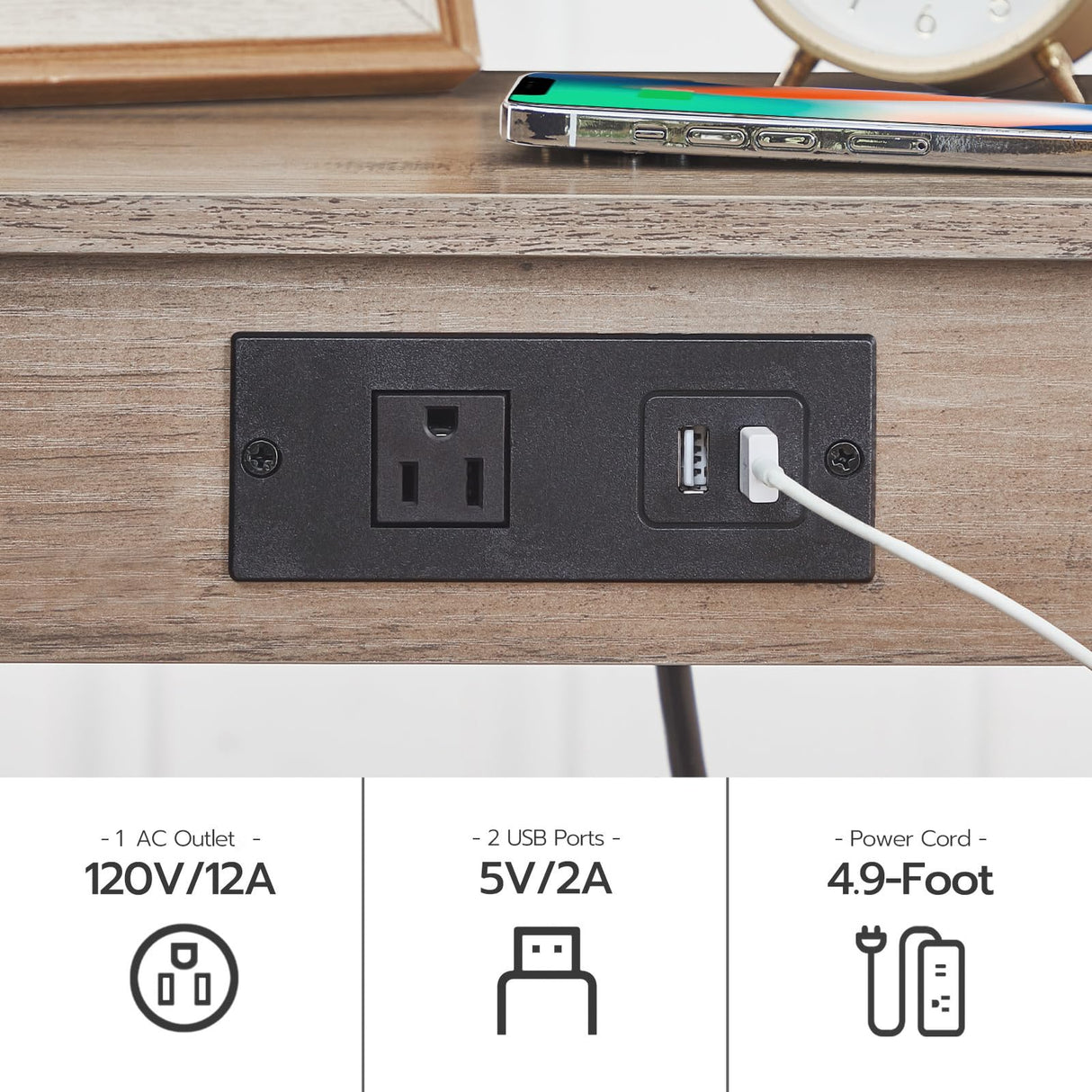 HOOBRO Side Table with Charging Station, Set of 2 End Tables with USB Ports and Outlet, Nightstand with 2-Tier Storage Shelf, for Living Room, Bedroom, Small Space, Greige and Black BG91UBZP201 HOOBRO