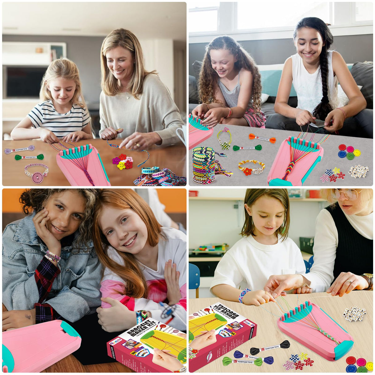 Arts and Crafts for Kids Ages 8-12,Friendship Bracelet Making Kit for Girl,Kids Jewelry Making Kit with 28 Pre-Cut Threads,Christmas Birthday Gifts for Ages 6 7 8 9 10 11 12 Year Old Pink/Cyan Maynacs