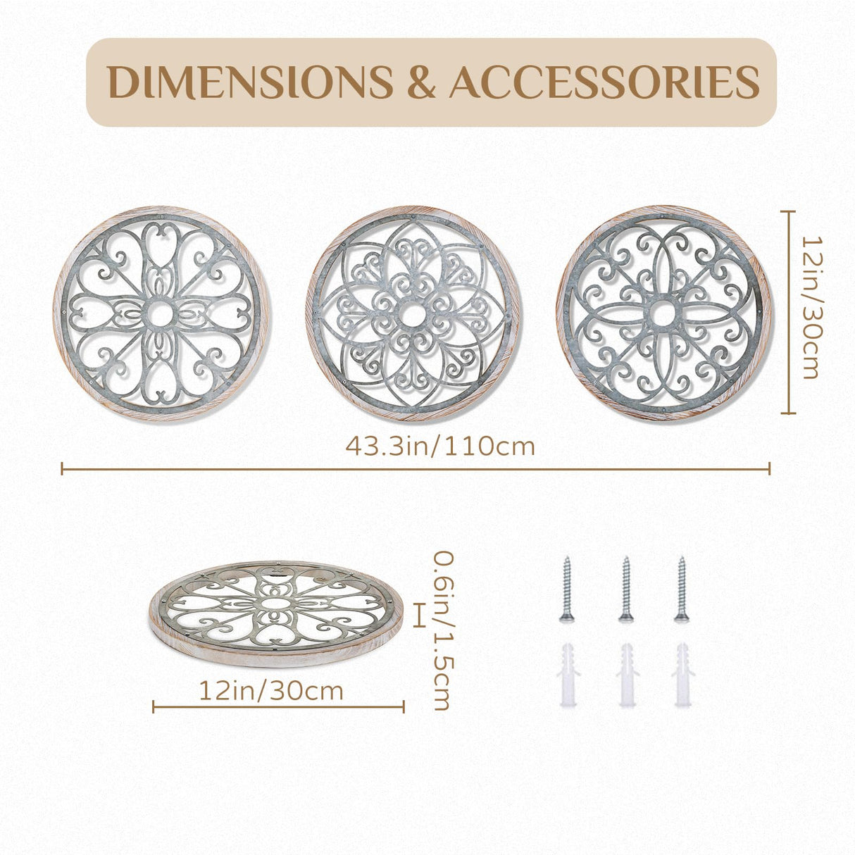 Walasis Wall Decor Rustic Farmhouse Wood - Distressed Metal Wall Art for Living Room 11.8in Flower Boho Wall Decorations Outdoor Medallion Hanging Decor for Bedroom Office Bathroom Kitchen Walasis