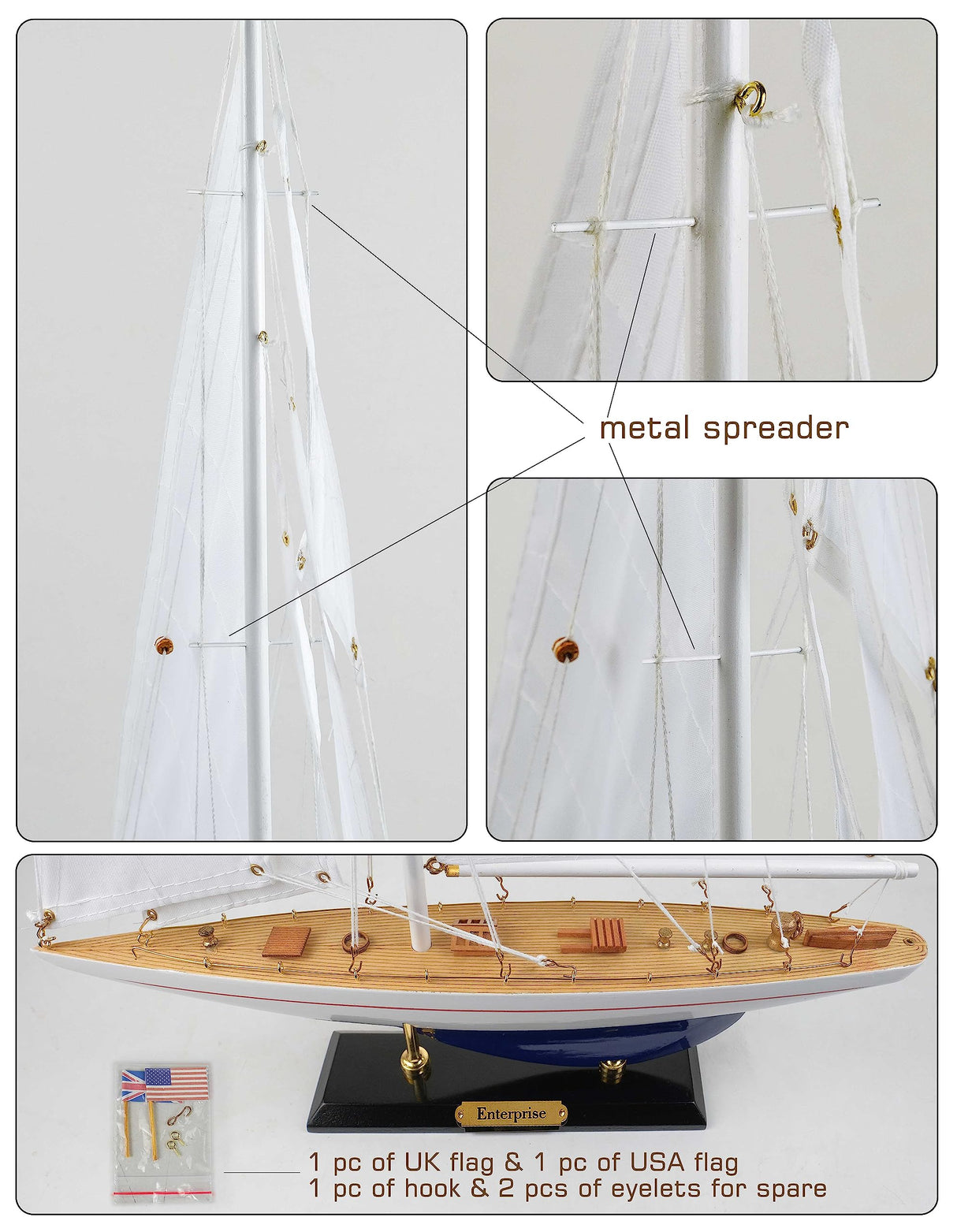 SAILINGSTORY Wooden Sailboat Model Ship Sailboat Decor Yacht Enterprise 1/100 Scale 1930 America's Cup Replica HOME DECOR SAILINGSTORY