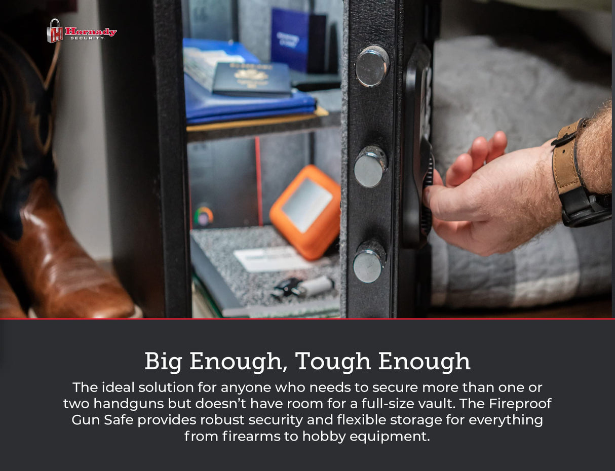 Hornady Fireproof Safe for Guns and Valuables with Keypad Entry - Secure Your Firearms, Cash, Documents, Jewelry and More - 4-6 Digital Keypad Entry, Interior Light and Backup Key - Item 95407 Hornady