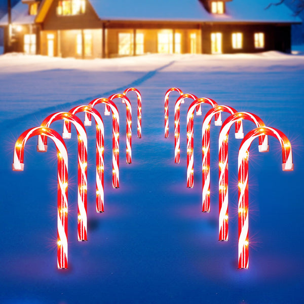 Christmas Candy Cane Lights 12Pcs Christmas Pathway Lights with 72 Cou ...