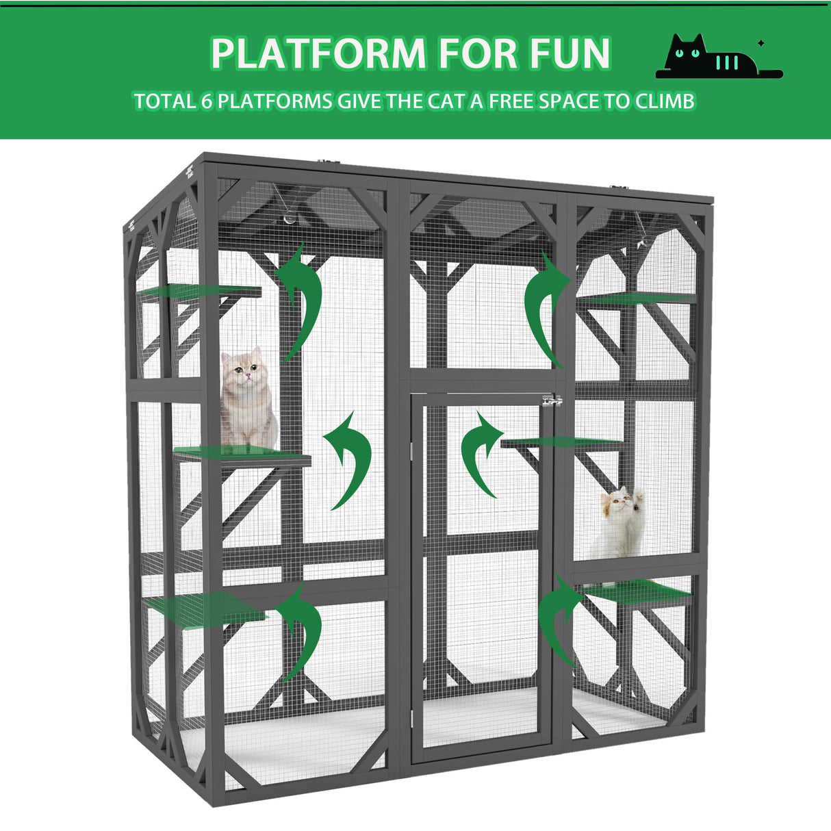 YOPTO 59" Wooden Catio Enclosure Outdoor Cat House with Anti-UV& Waterproof, Platforms and Resting Boxes Walk-in Cat Kennel Shelter for Indoor,Dark Grey Ball & Cast