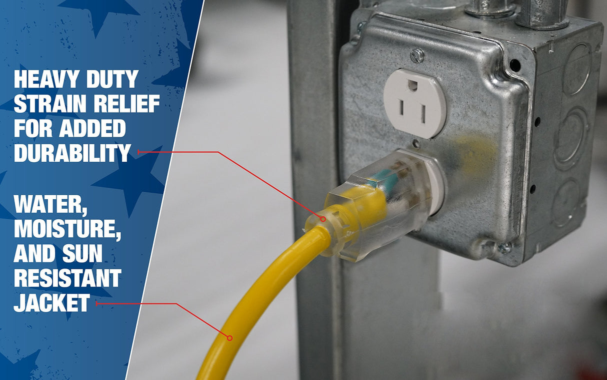 Southwire Outdoor Extension Cord, 100 Ft, 12 gauge 3 prong, Heavy Duty, SJTW Cord, Yellow, 2589 Southwire