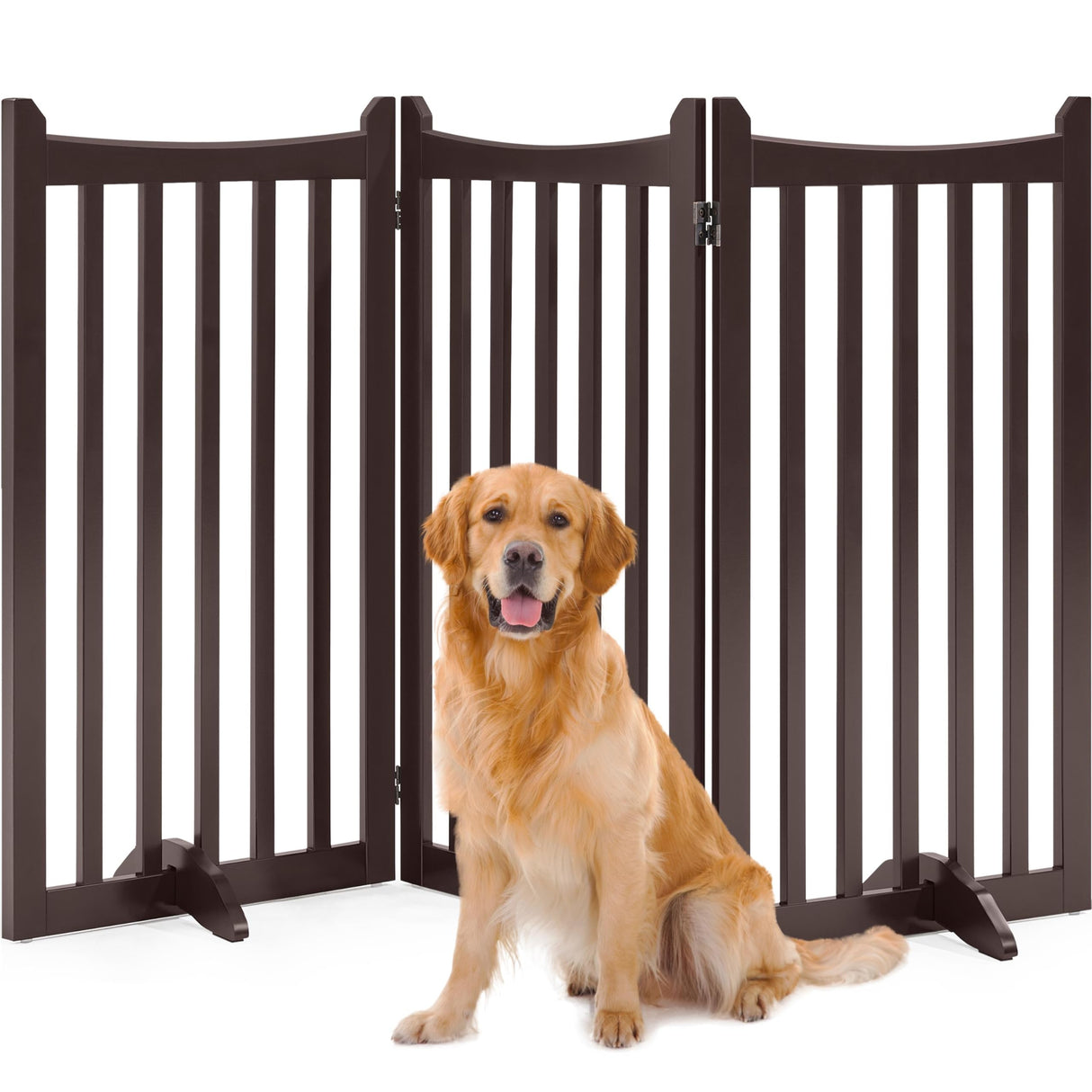 Yaheetech 36" H Extra Tall Freestanding Pet Gate 3-Panel Wooden Dog Fence with 2 Support Feet Folding Dog Gate for Indoor, Stairs, Doorways, Halls, Kitchen Wooden Pet Barrier Espresso, 60" L x 36" H Yaheetech