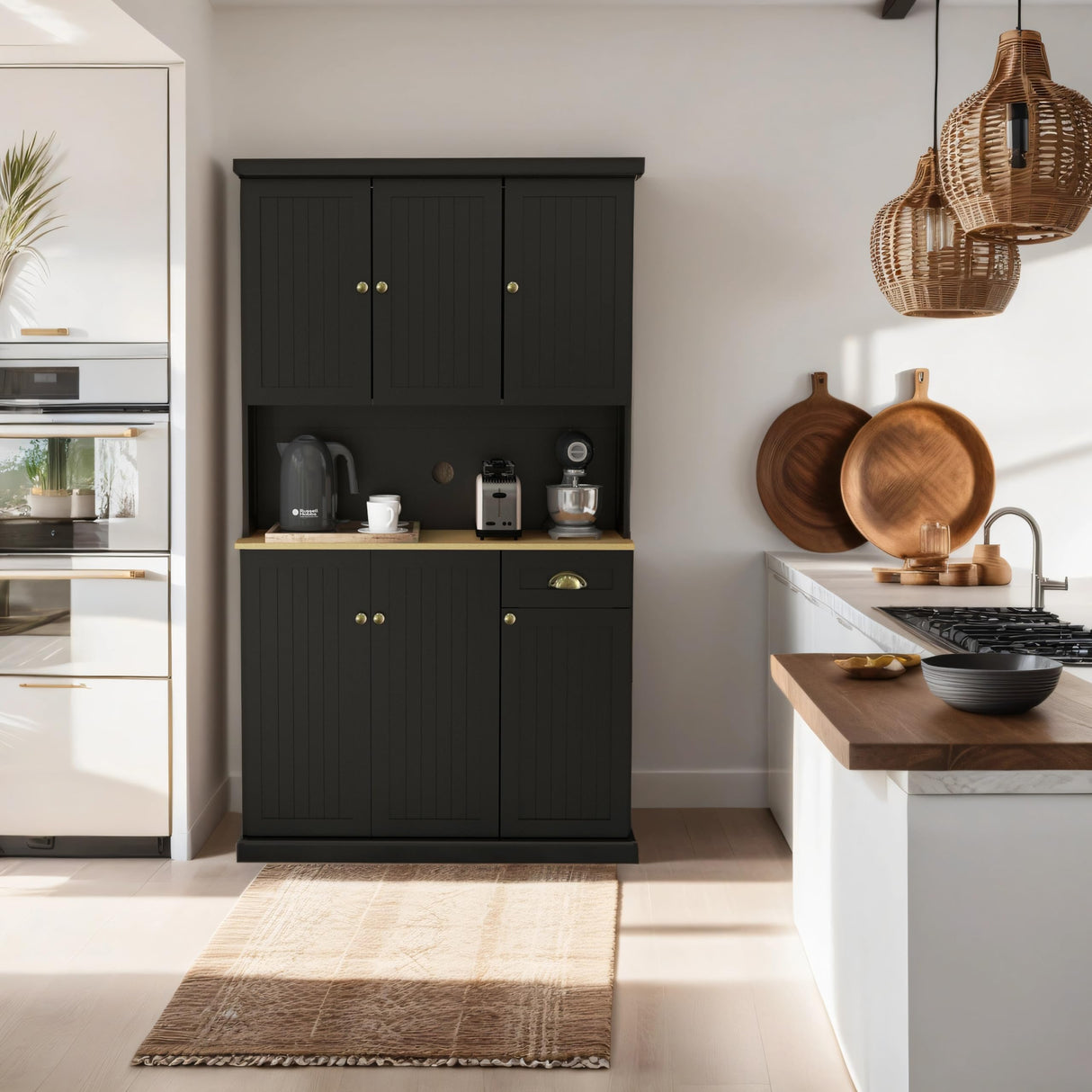 RASOO Pantry Storage Cabinet 71" Freestanding Adjustable Kitchen Pantries Buffet with Hutch Cupboard 6 Doors and 1 Drawer and Open Shlelf RASOO