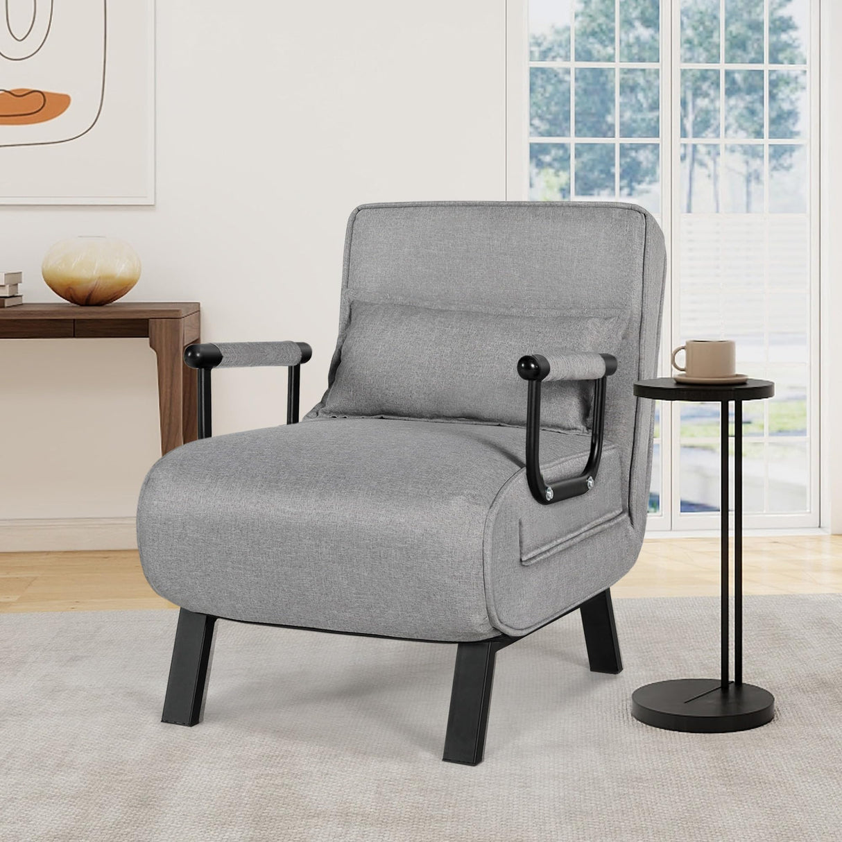 TYBOATLE Folding Chair Bed, Comfy Convertible Sleeper Sofa, 5 in 1 Folding Bed with 5-Position Adjustable Backrest & Pillow, Floor Single Chairs, Cozy Futon Chair for Small Spaces, Office (Light Grey) TYBOATLE