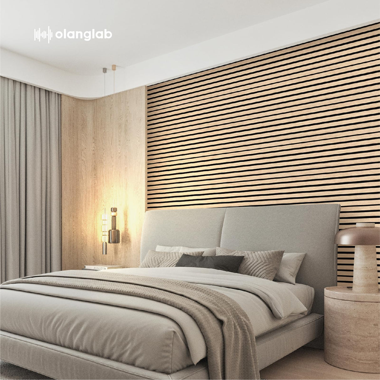 Olanglab Wood Slat Wall Panels, Wooden Acoustic Wall Panels, 94.5"x12.6" Each 3D Wall Panels for Interior Wall Decor, 4 Pack in Total 94.5"x50.4" (Warm Oak) Olanglab