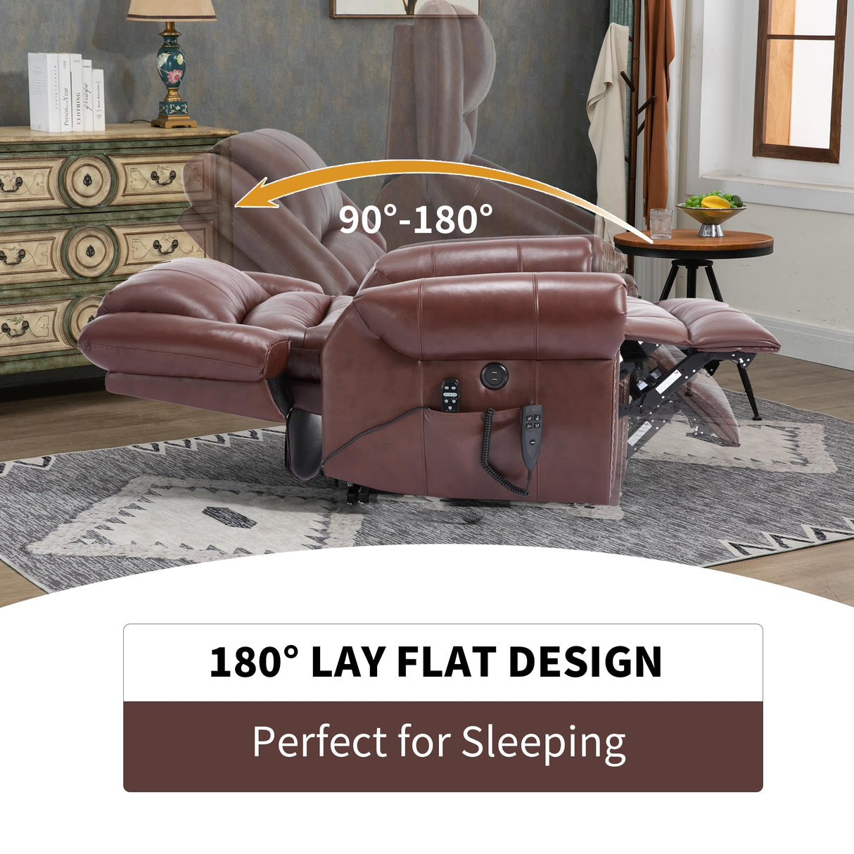 Dual Motor Power Lift Chair, Lay Flat Recliner Chair, Electric Recliner with Massage and Heat for Elderly, Remote Control, Infinite Position, Standing Assistance, USB Ports (Red, Genuine Leather) Trustyue