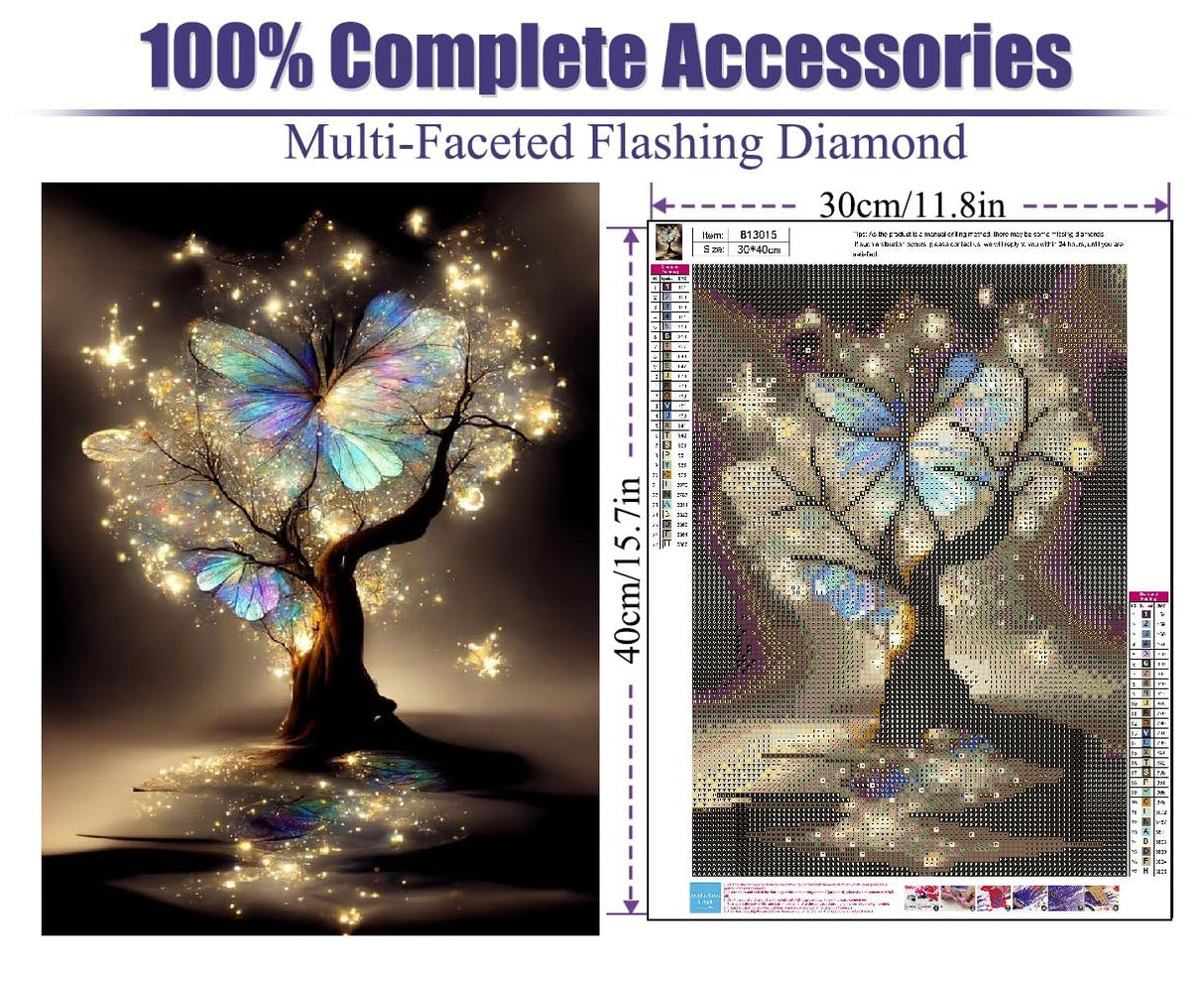 BOHADIY Diamond Painting Kit for Adults: Butterfly Tree of Life Art - 5D Diamond Dots - 12x16inch BOHADIY