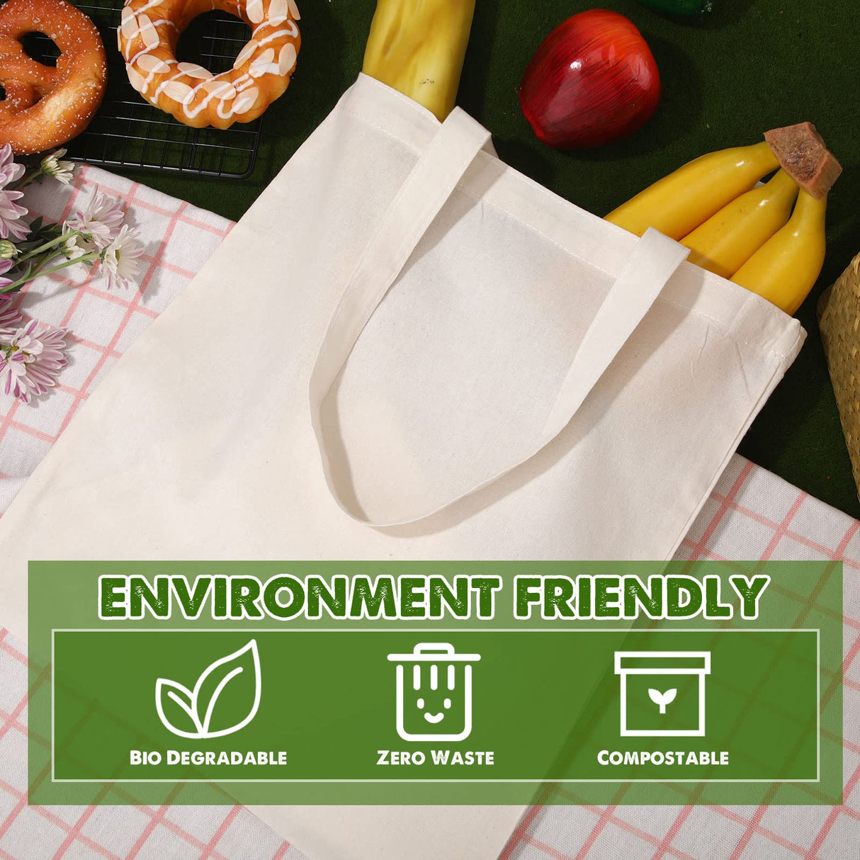 Mimorou 48 Pcs Sublimation Cotton Tote Bags Blank Canvas Bag Bulk Reusable Grocery Bag with Handles for Sublimation DIY Holiday Christmas Operation Gift,13 x 15 Inch Mimorou