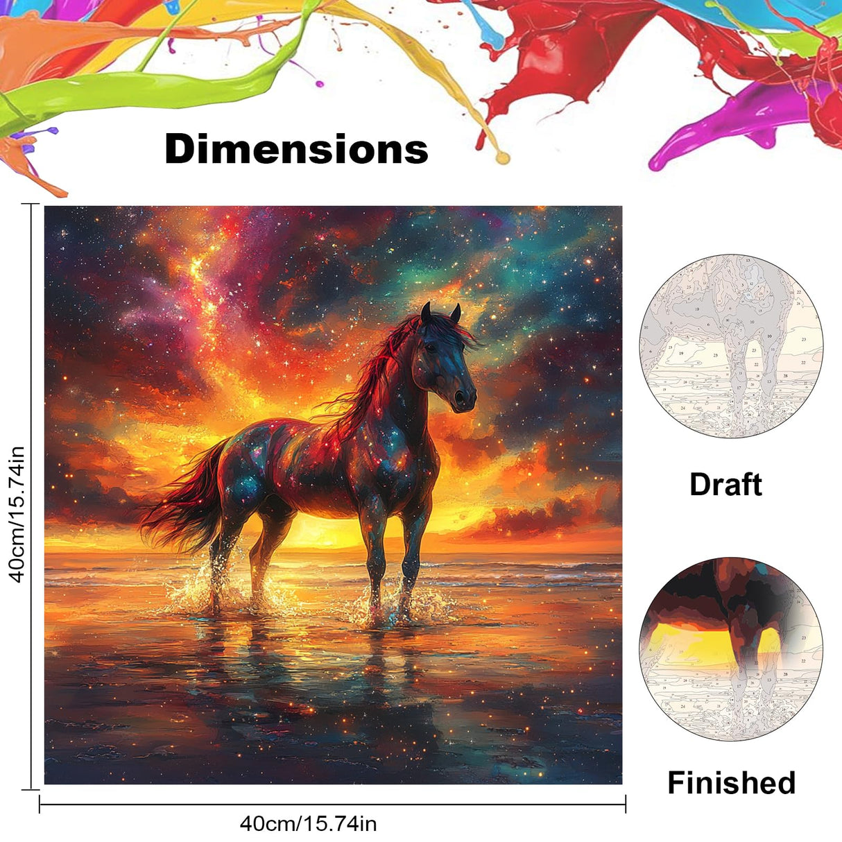 NEWENMO Paint by Numbers Kit for Adults, Horse Paint by Numbers on Canvas Unframed, Horse Paint by Numbers DIY Oil Painting Perfect for Beginner, Craft, Hobbies and Home Wall Decor 16x16 Inch NEWENMO