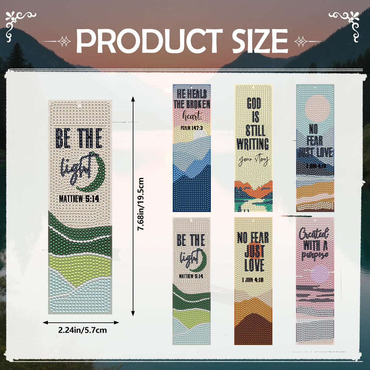 INCOK Christian Diamond Art Bookmarks - 6 Pcs DIY Bible Verse Diamond Painting Bookmarks with Mountains Rivers Pattern Religious Gem Art Craft Inspirational Gift for Reading Lovers Beginners INCOK