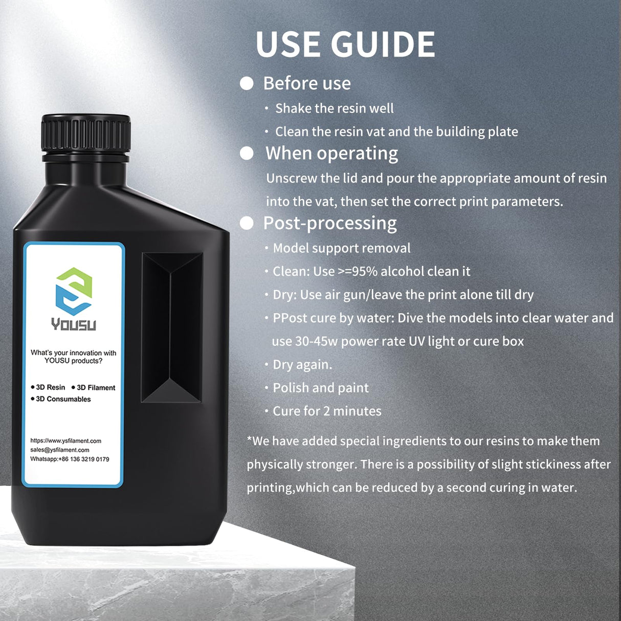 YOUSU ABS-Like 3D Printer Resin 1kg Gray, Rapid LCD UV-Curing Resin 405nm, Standard Photopolymer Resin for LCD 3D Printer Yousu