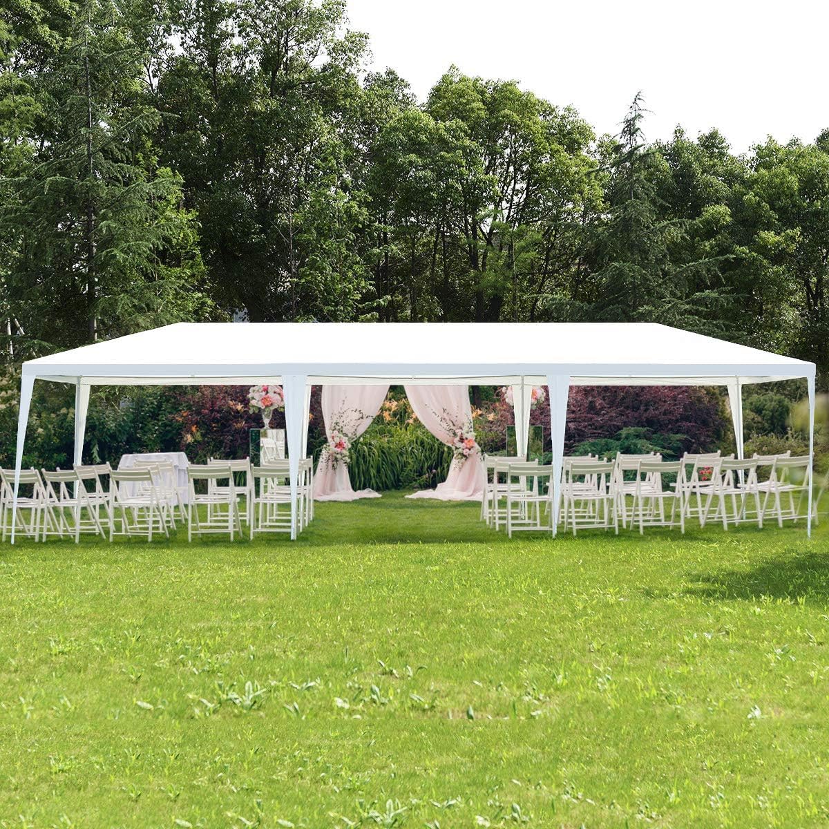 Tangkula 10x30 Ft Canopy Tent, Heavy Duty Party Tent with 5 Removable Sidewalls, Wind Ropes, Ground Stakes, Outdoor White Wedding Tents for Parties, Events, Backyard Tangkula