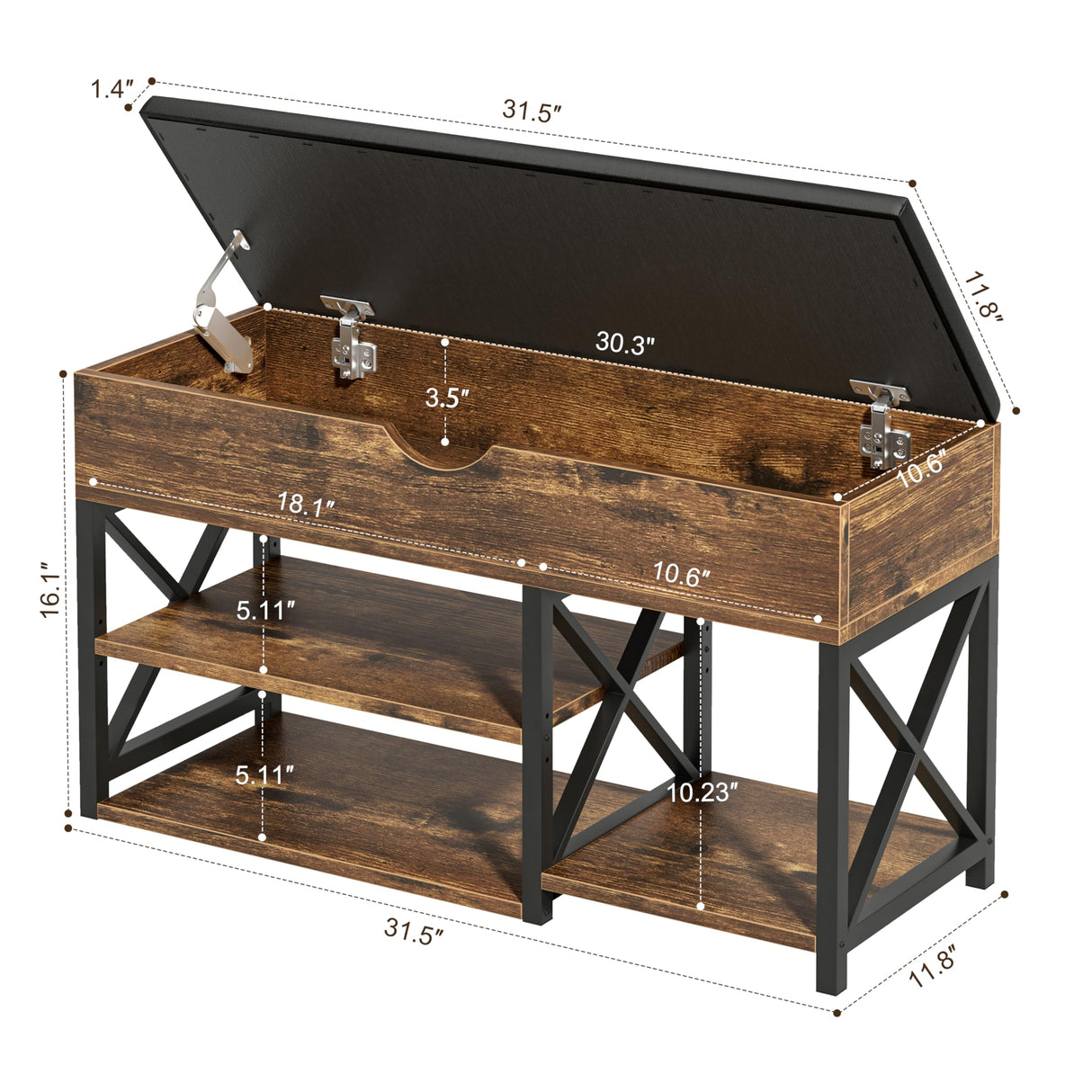 NUNU LAB Shoe Storage Bench, Multifunctional Entryway Bench with 3-Tier Shoe Rack & Cushioned Seat, Shoe Rack for Front Door Entrance, Brown NUNU LAB