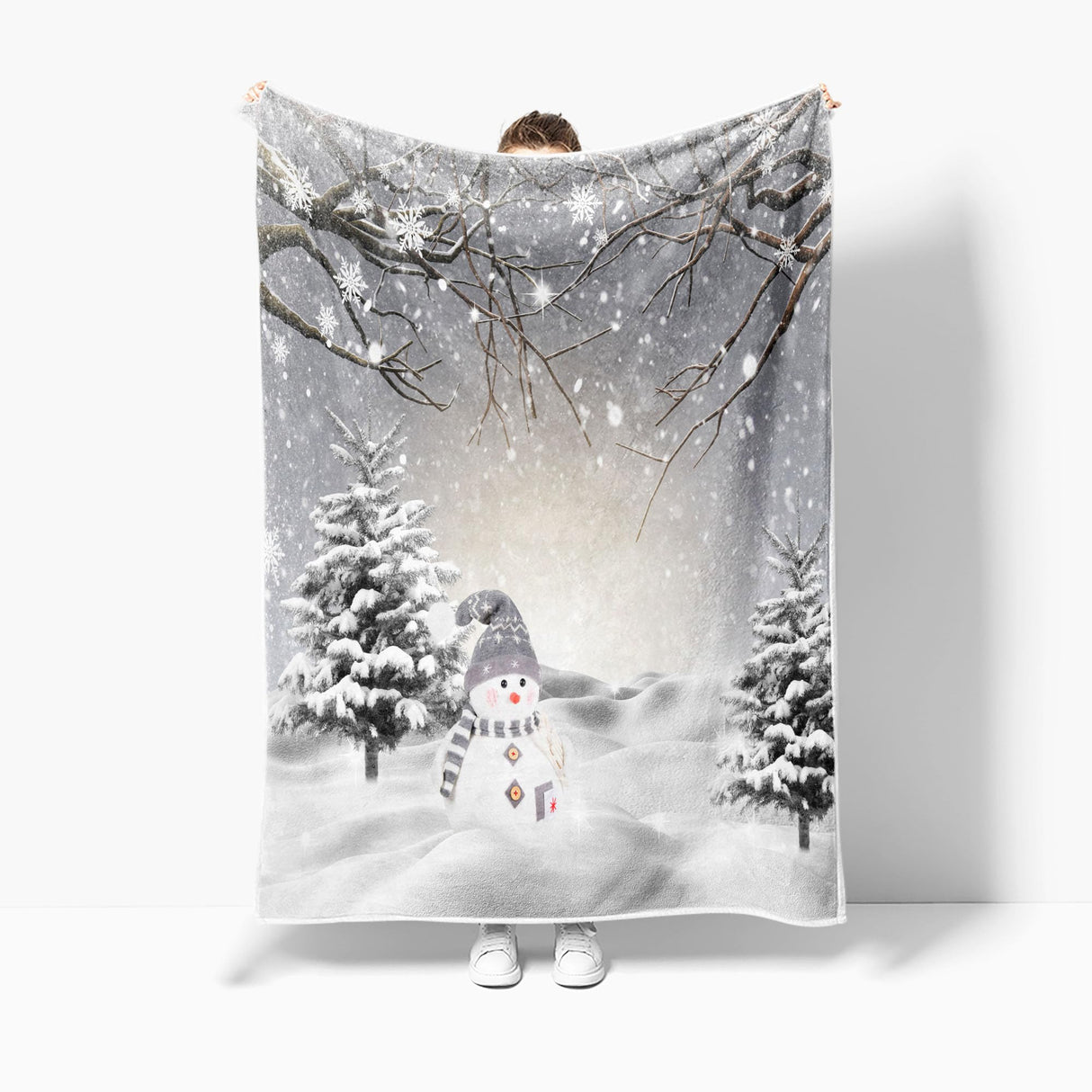 Christmas Throw Blanket, Winter Snowman Snowflake Christmas Fleece Blanket, Xmas Trees Soft Plush Warm Cabin Throw for Couch Sofa Bed Decor 50" x 60" JAWO