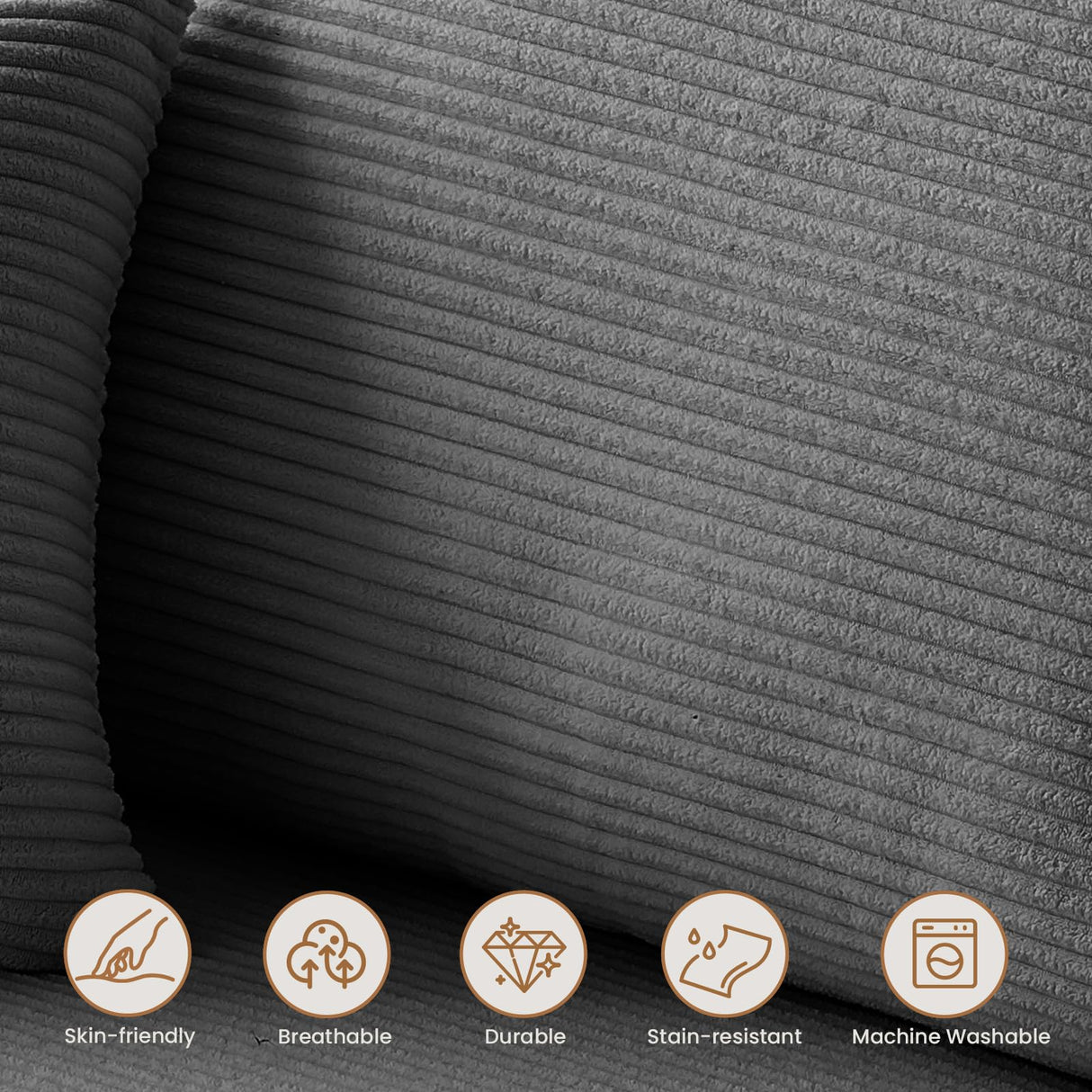 Modular Sectional Sofa, 108" L-Shaped Boneless Couch with Deep Seat, Corduroy Cloud Couch for Living Room, Bedroom, No Assembly Required, Ship in a Box, Grey RUMBALUXY