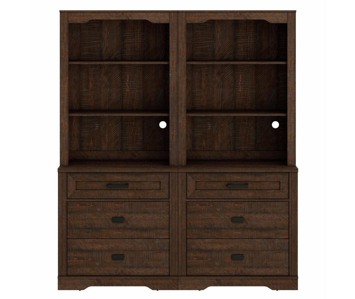 WAMPAT 2 Column 73.3" Tall Bookcase with Chest of Drawers, 63 inch Wide Standing Rustic Bookshelves, Modern Farmhouse Display Storage Cabinet with Adjustable Shelves,Dark Wood Brown WAMPAT