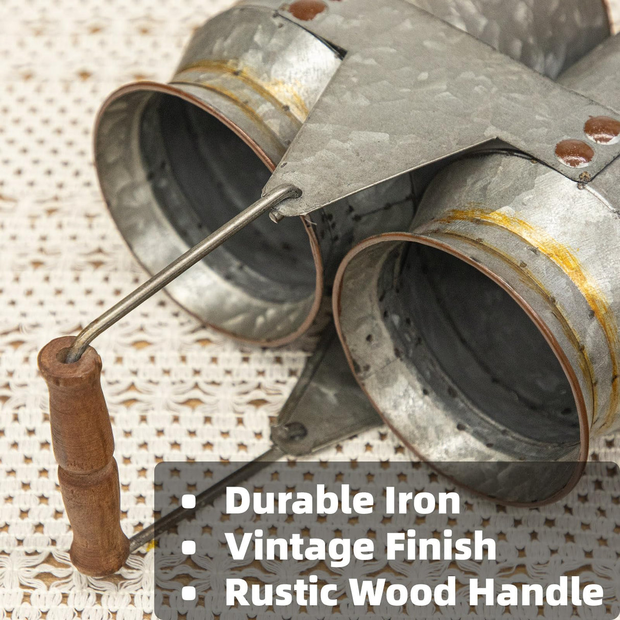 UPPER DECOR Set of 2 Rustic Galvanized Metal Utensil Holders with Handles, Farmhouse Kitchen Crocks for Spoons, Forks, and Knives, Countertop Organizer Buckets for Rustic Kitchen Décor, 8x4x6.75 Inch UPPER DECOR