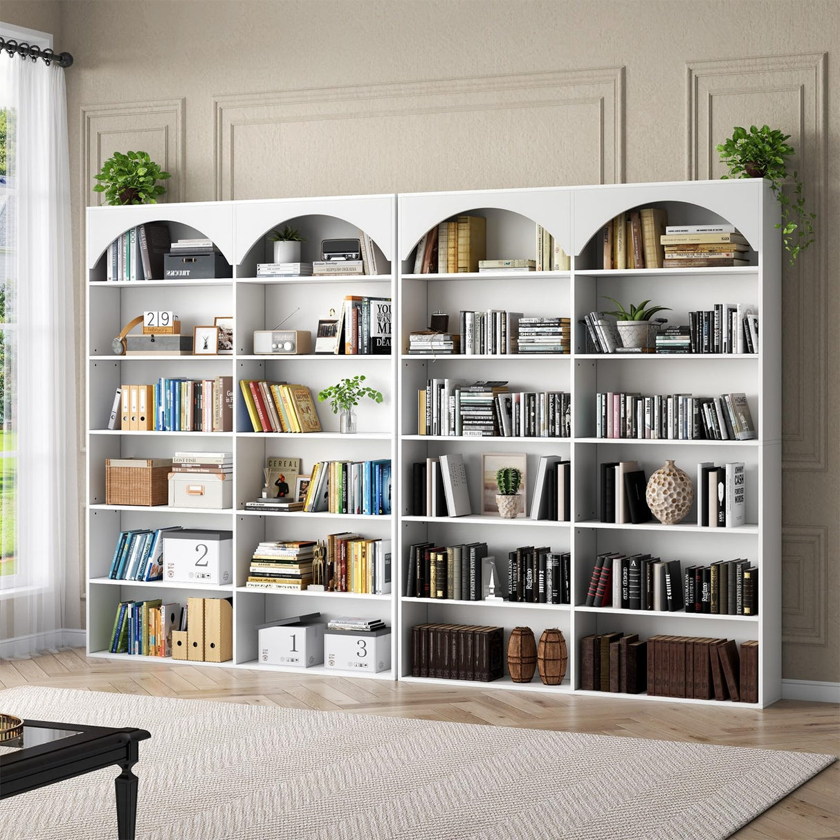 Gyfimoie 70.8’’ Tall Bookshelf and Bookcase, 7-Tier Double Wide Bookcase Modern Large Open Display Shelves with Curved Baffle for Home Office Living Room (White) Gyfimoie