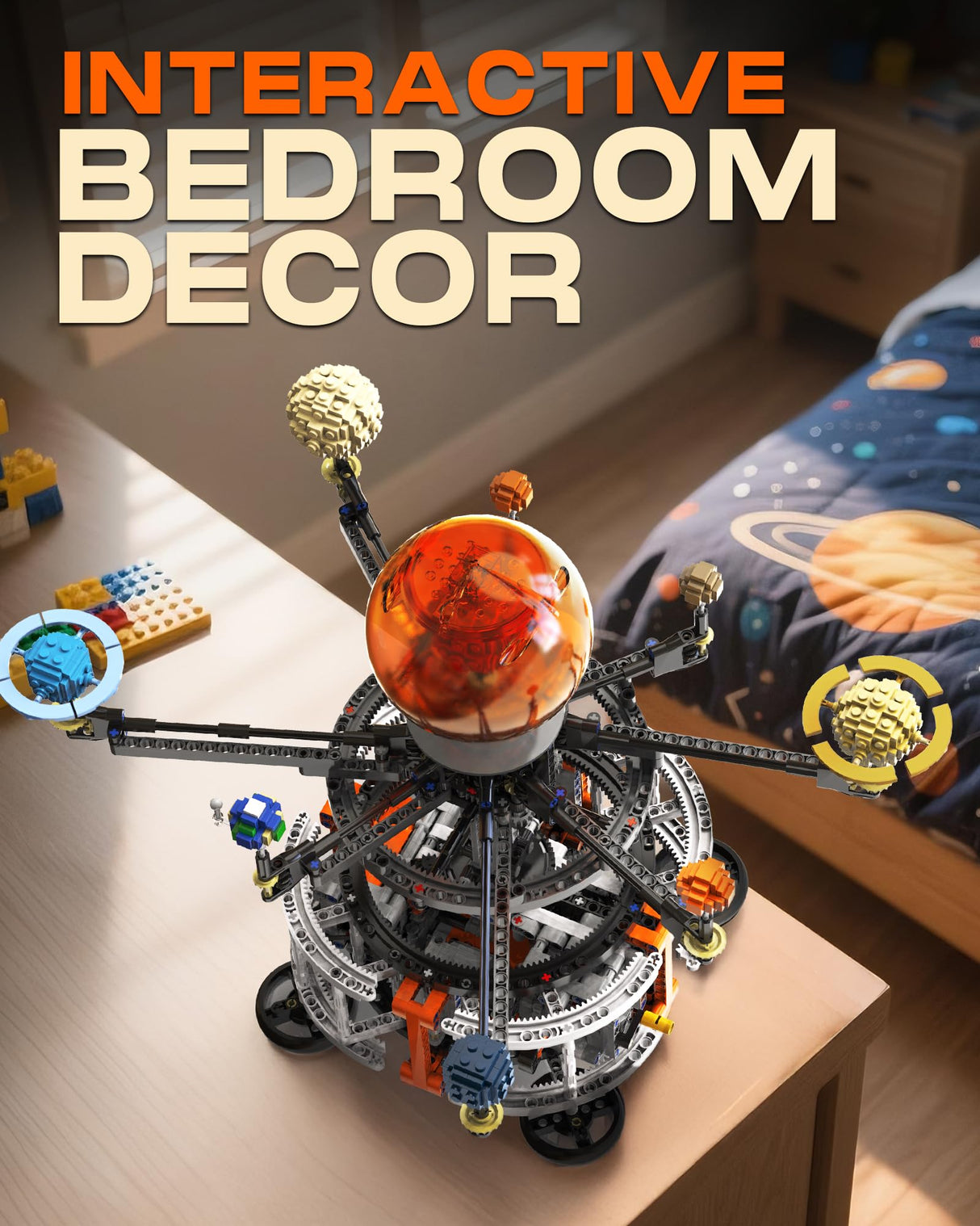 MOCBURIKU Solar System Building Set for Kids, STEM Toys with Rotatable Handle and Mechanical Gears, Space Toys for Home/School Science Learning, Birthday Gifts for Boys Girls Ages 6-12(1282pcs) MOCBURIKU