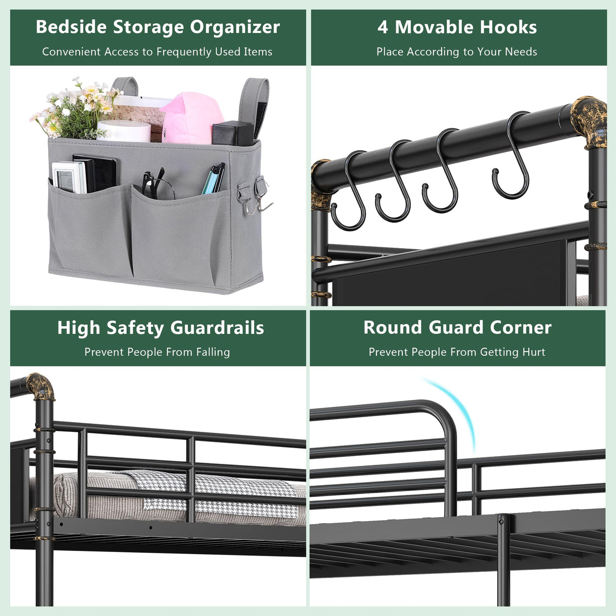 Jocoevol Metal Bunk Bed Twin Over Twin, Industrial Bunkbeds Heavy Duty Bed with Safety Guard Rails and Space-Saving Design, Steel Bed for School, Bedroom (Black Leather) Jocoevol