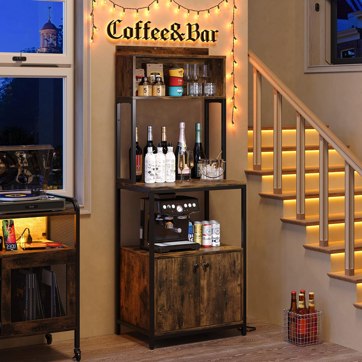 Furniouse Rustic Brown 5-Tier Kitchen Bakers Rack with Power Outlet and Storage Solutions Furniouse