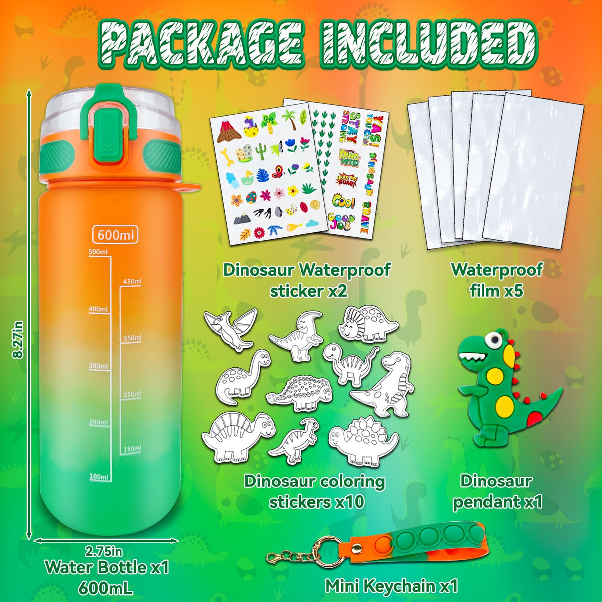 EDSPORTSHOUSE Decorate Your Own Water Bottle Kits for Boys Age 5-12,Dinosaur Painting Crafts,Fun Arts and Crafts Toys for Boys Birthday Christmas(Dinosaur) EDSPORTSHOUSE