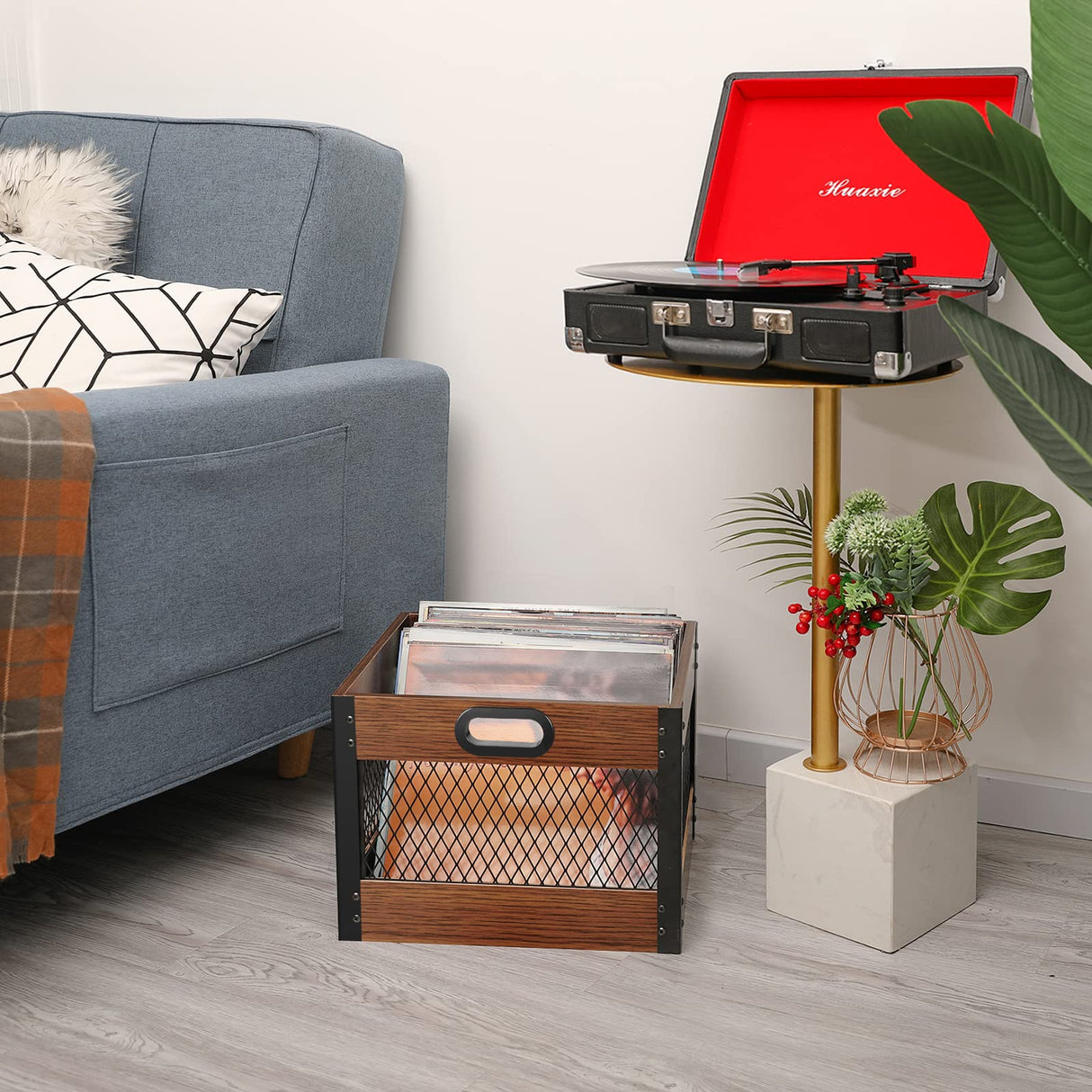 X-cosrack Vinyl Record Storage Crate, Wooden LP Album Shelf Vinyl Storage Cube Organizer Box X-cosrack