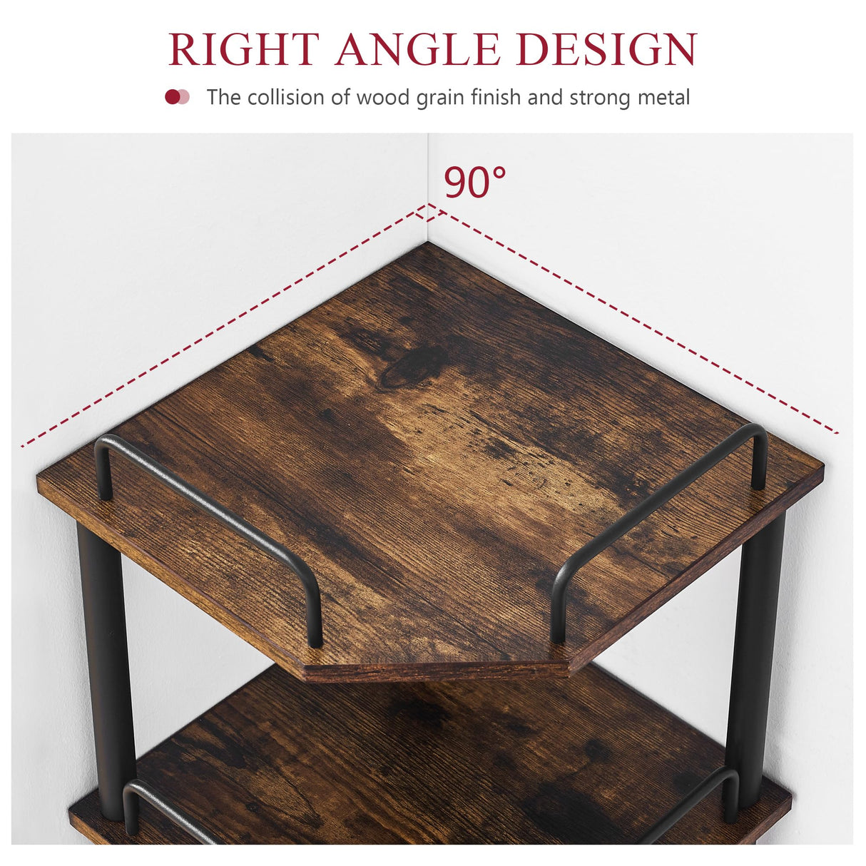 Tajsoon 3-Tier Industrial Corner Shelf Stand in Rustic Brown - Versatile Display Unit for Any Room Tajsoon