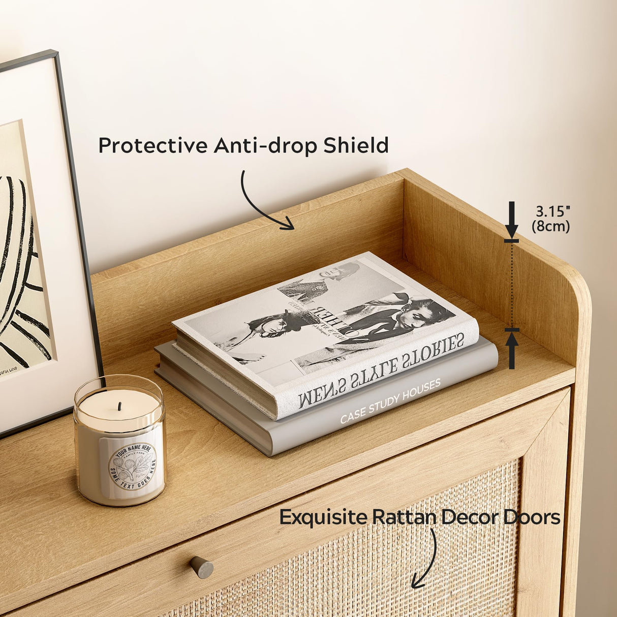 EYYTHUNG Shoe Cabinet with 2 Flip Drawers, Rattan Farmhouse Shoe Organizer, Boho Wooden Hidden Slim Narrow Shoe Rack Cabinet for Entryway, Hallway, Natural Oak EYYTHUNG