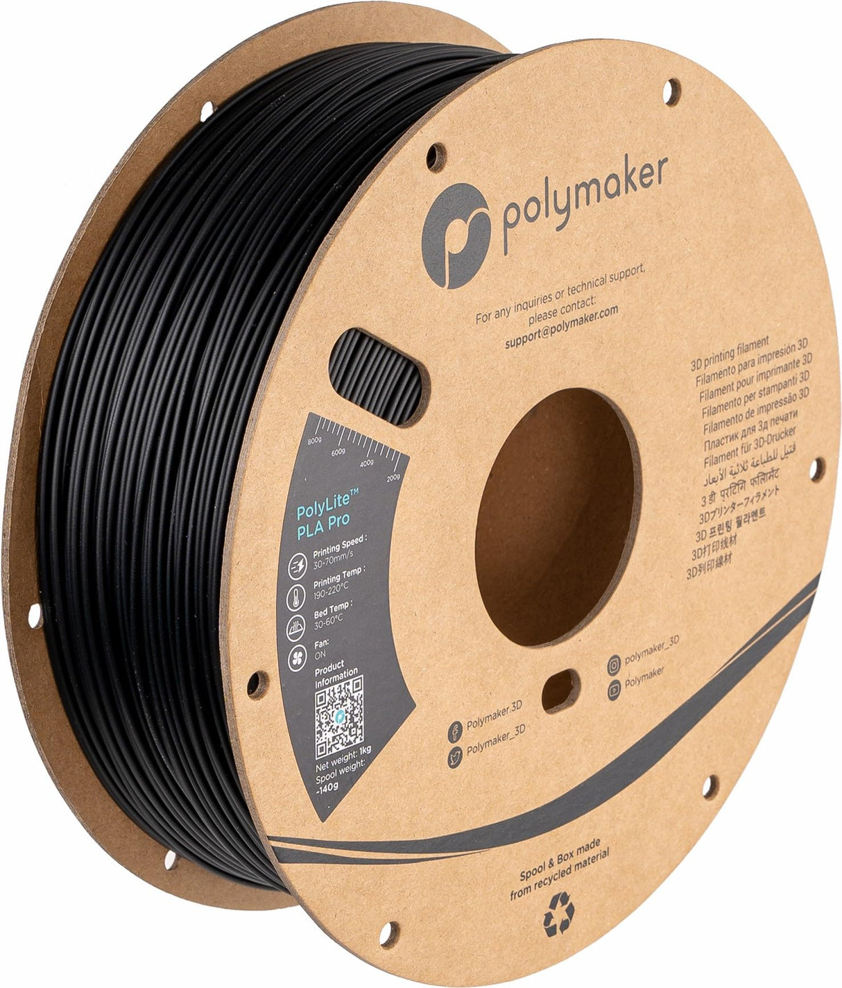Polymaker PLA PRO Filament 1.75mm 1kg, Tough & High Rigidity Black 3D Printing Filament, PolyLite PLA PRO 3D Printer Filament 1.75mm, Print with Most 3D Printers POLYMAKER