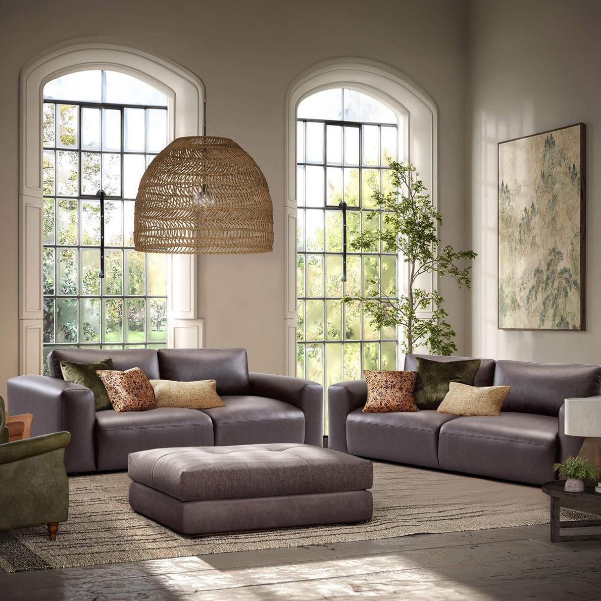 COLAMY 95" Oversized PU Leather Sofa, Comfy Sofa Couch with Extra Deep Seats, Wide Arm, Down Filled 3-Seater Modern Sofa for Living Room, Apartment Lounge-Chocolate COLAMY