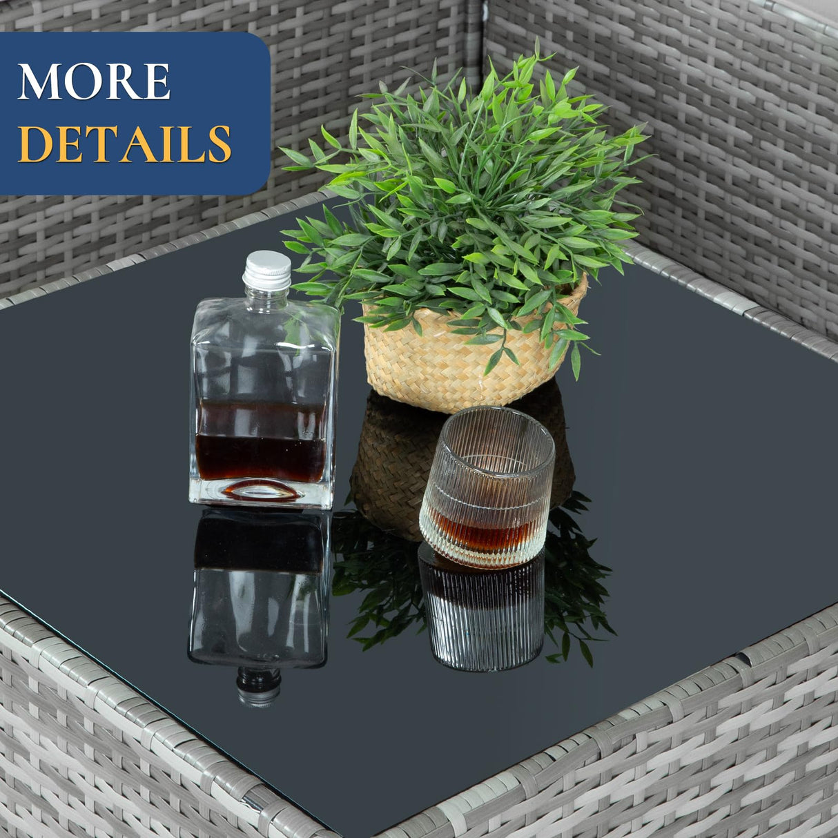 FHFO 7 Piece Outdoor Wicker Patio Furniture Set, Rattan Sectional Sofa Couch, Patio Conversation Set with Cushion & Coffee Table, for Backyard Poolside Porch Garden, Grey-Navy Blue FHFO