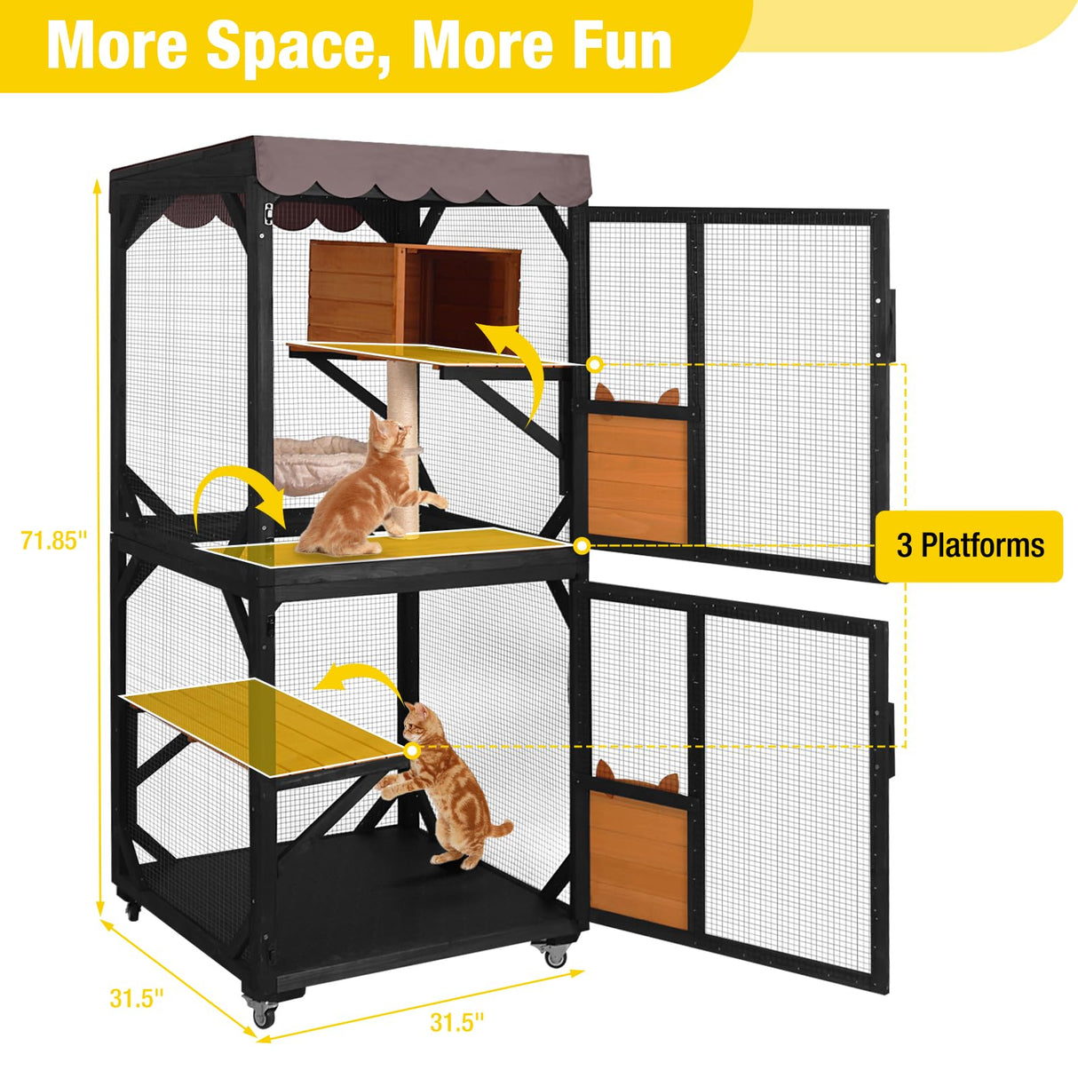 Aivituvin Catio Outdoor Cat Enclosure on Wheels Indoor Kitty House with Cat Bed, Scratching Post, Jumping Platforms, Waterproof Roof Aivituvin