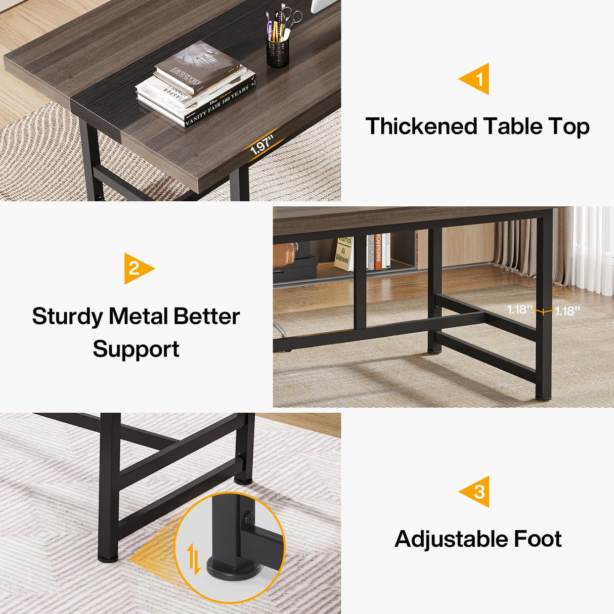 Tribesigns 70.8" Executive Desk, Industrial Large Wood Home Office Desk, Modern Simple Style Laptop Desk Study Writing Table Computer Desk for Home Office Tribesigns