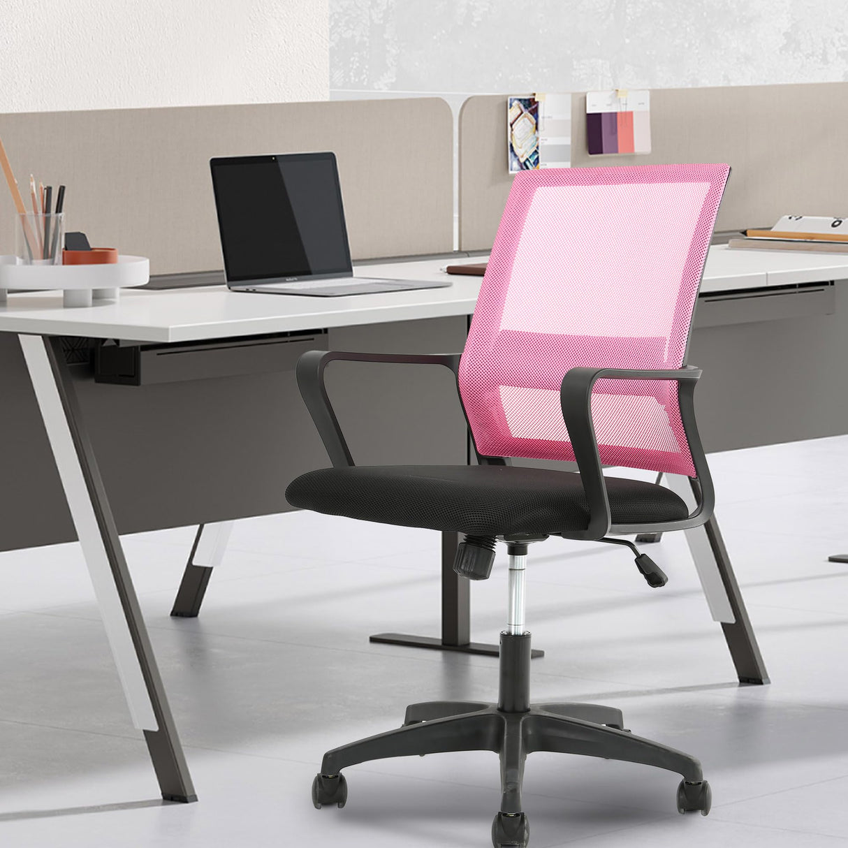 PayLessHere Gaming Chair Ergonomic Computer Chair Office Chair Video Game Chairs with Lumbar Support Desk Chair Armrest Mid Black Cushion Swivel Rolling Chair with Wheels for Home Office (Pink) PayLessHere