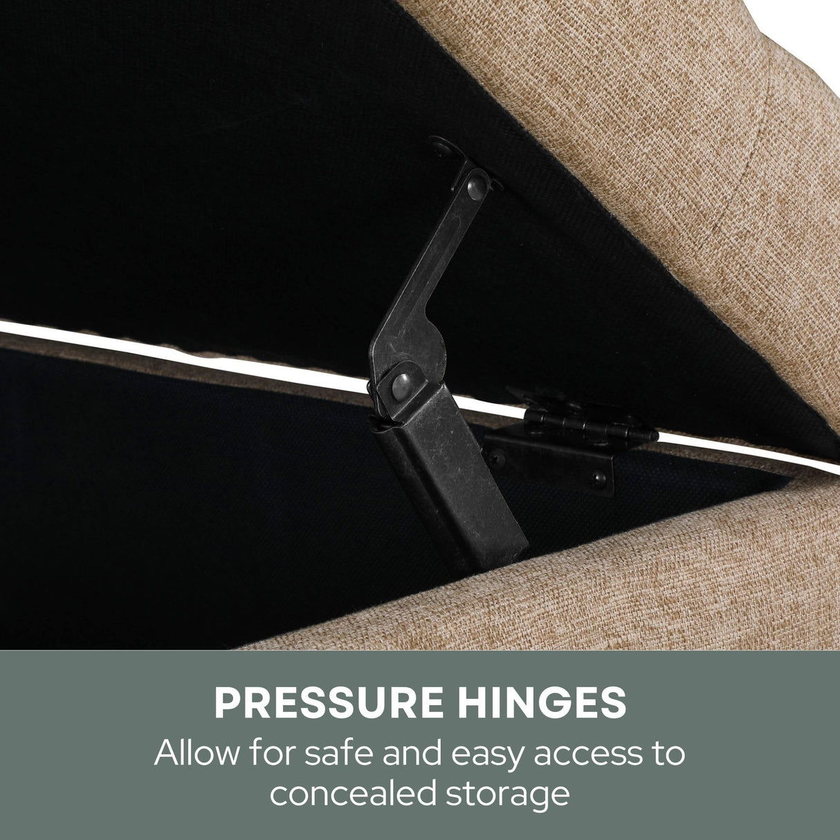 Convenience Concepts Designs4Comfort 5th Avenue Storage Ottoman 24" - Contemporary Foot Stool and Seat with Hinged Lid for Living Room, Dining Room, Office, Den, Tan Fabric Convenience Concepts